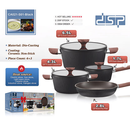 DSP CA021-S01 𝑴𝒂𝒔𝒕𝒆𝒓𝒑𝒊𝒆𝒄𝒆 𝑪𝒐𝒐𝒌𝒘𝒂𝒓𝒆 Set of 7-Pcs Black