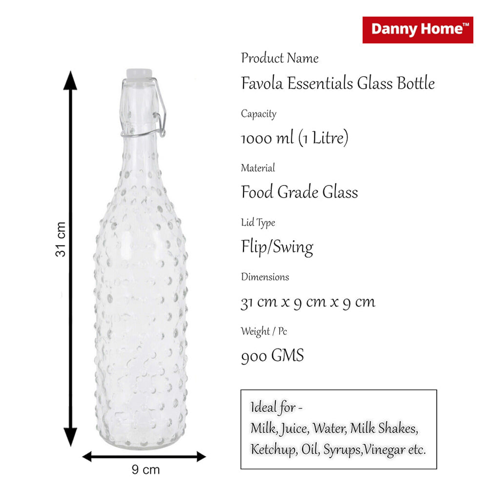 Danny Home Essentials Glass Airtight Water Bottle, 1 Ltr, 12 Pieces