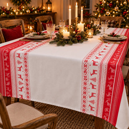 Migros Cucina & Tavola Christmas Tablecloth Roll – Red & White Reindeer – 1.18 × 8 m