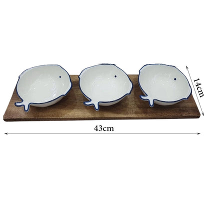 Danny Home Ceramic Snack Seasoning Bowl Holder on Acacia Board – 43cm