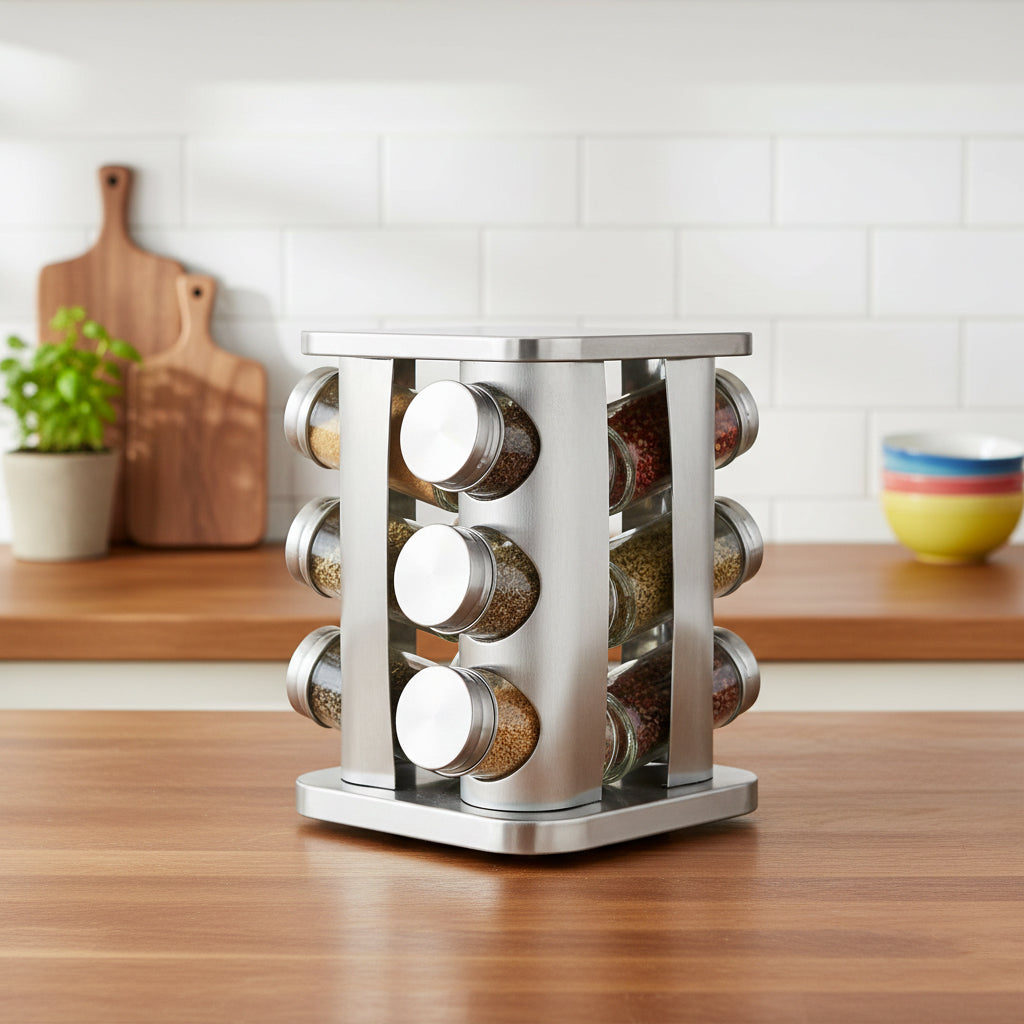 12-JARS 100ML Stainless Steel Rotating Seasoning Spice Jar Set