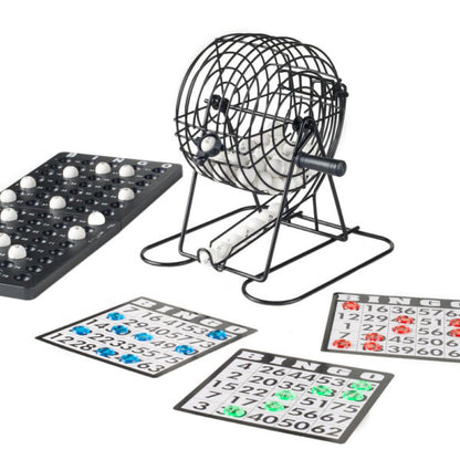 Traditional Bingo Ball Wire Cage Wheel Lotto Game Set & Card Marker Ticket Set