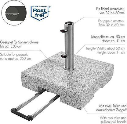 Doppler Active 70kg Granite Parasol Base – Mobile Weather-Resistant Stand with Stainless Steel Tube