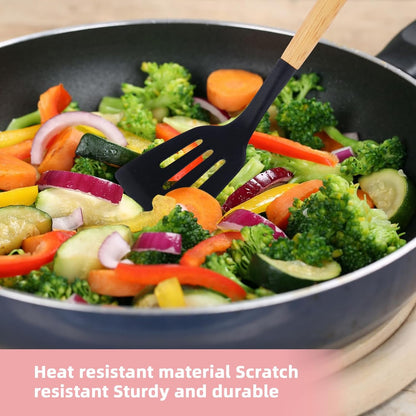 12-Pcs Silicone Cooking Utensils with Wooden Handle Set