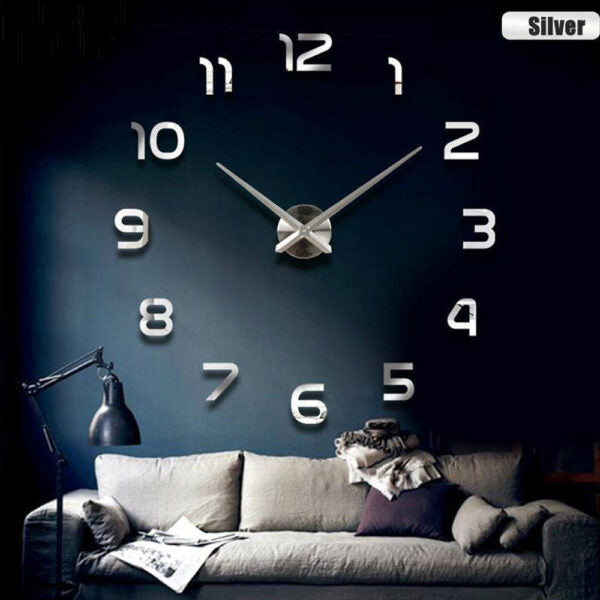 DIY Wall Clock 3D Mirror, Clock Wall Stickers 80 cm