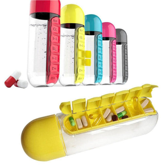 Daily Pill Box Organizer with Water Bottle (Random Color)