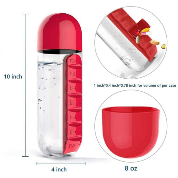 Daily Pill Box Organizer with Water Bottle (Random Color)