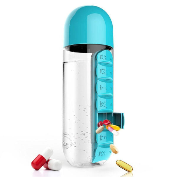 Daily Pill Box Organizer with Water Bottle (Random Color)