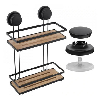 Bath &amp; Kitchen Shelf Suction Cups Metal With Bamboo 37x26x10.5cm