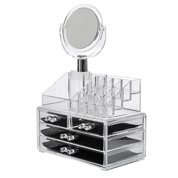 Acrylic Cosmetic Organizer, 3 Drawer Set with Mirror #8804-22