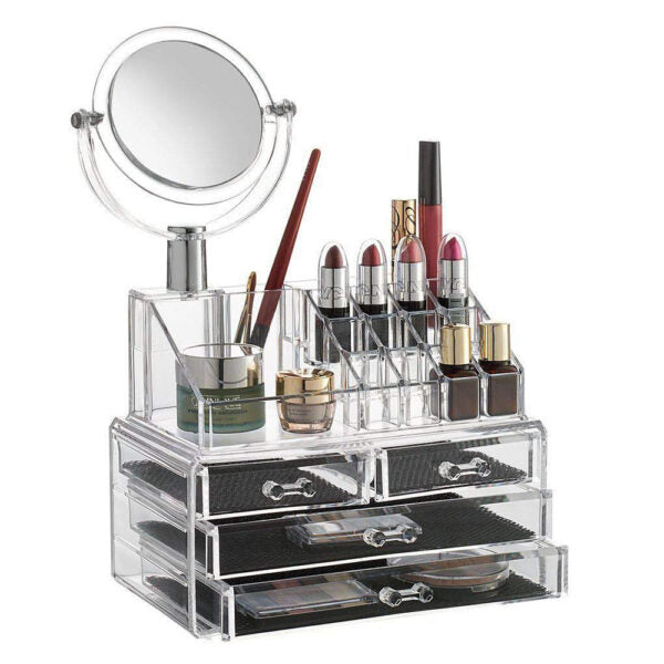 Acrylic Cosmetic Organizer, 3 Drawer Set with Mirror #8804-22