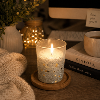 Glitter Star Candle Collection in Black, Gold or Silver