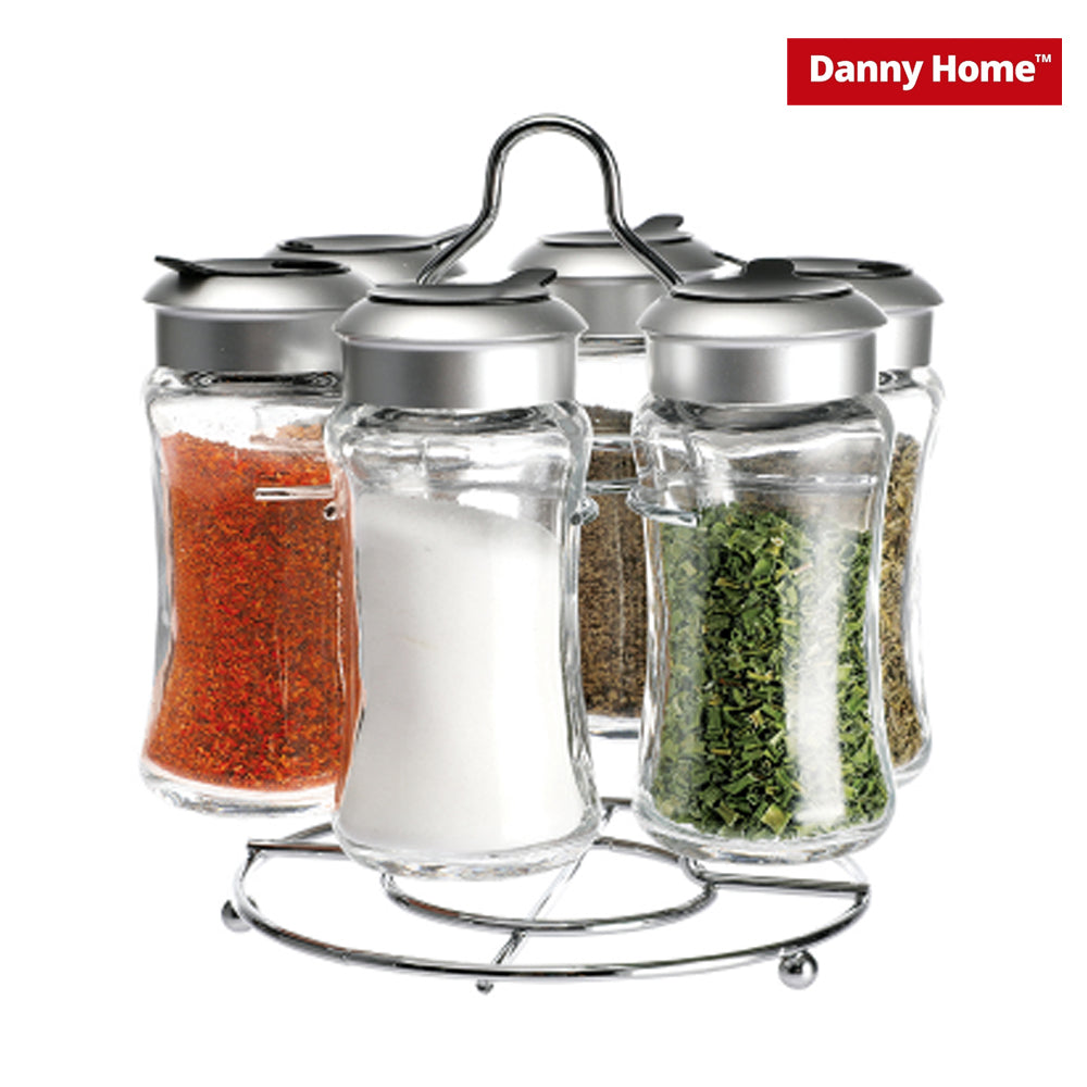 Danny Home 6-Pieces Glass Spice Bottle Set With Stand 100-ml