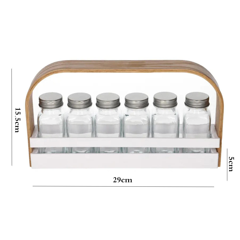 Danny Home 6-Spice Jars With Rack Holder Wooden Handle