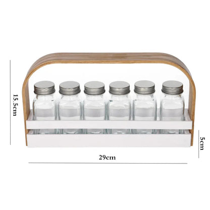 Danny Home 6-Spice Jars With Rack Holder Wooden Handle