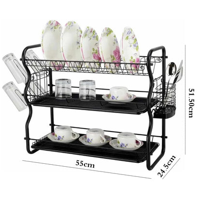 Binca 3-Tier Dish Drainer Rack – Black – 55cm