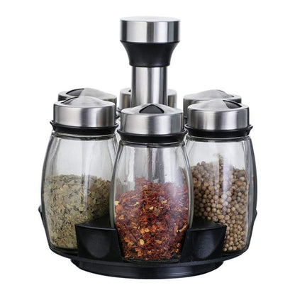 180ml 6Pcs Glass Spice Jar With Rotating Rack Stand