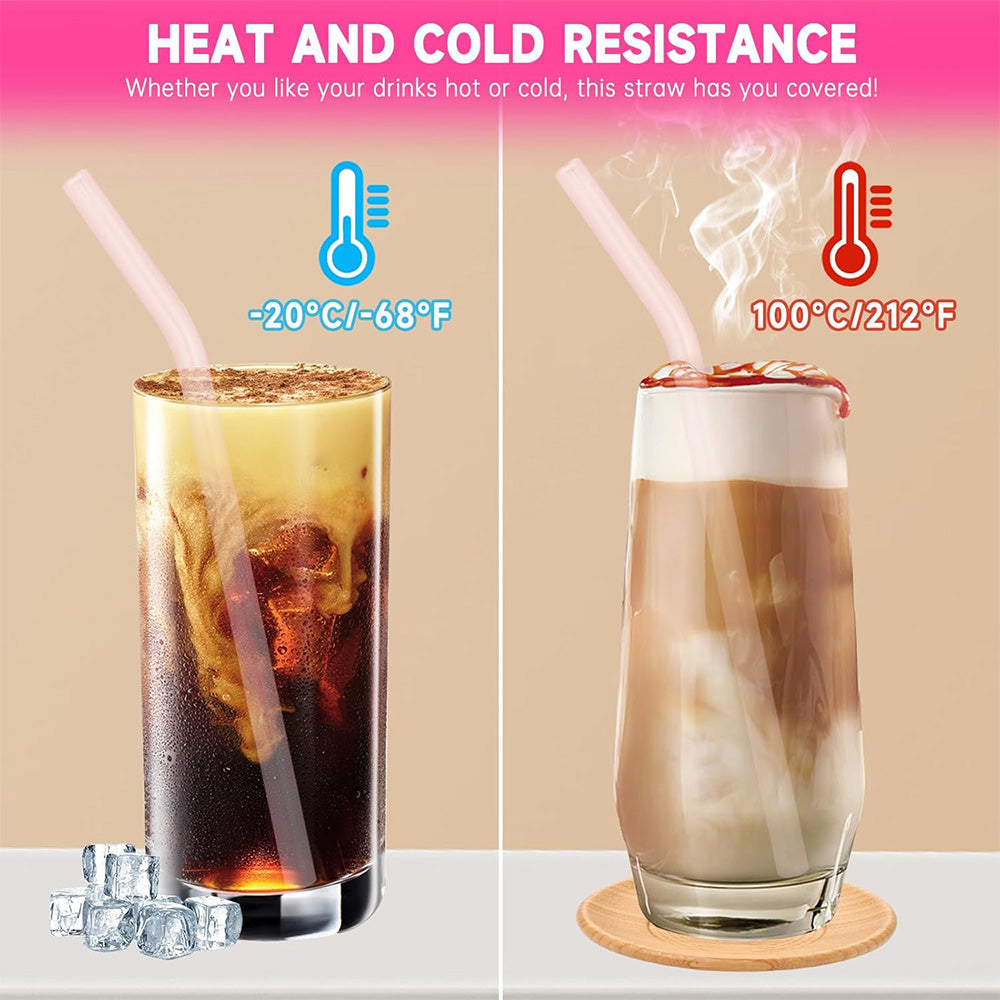 Reusable Transparent Glass Straws – Shatter Resistant (6 Pcs with Cleaning Brush)