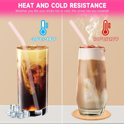 Reusable Transparent Glass Straws – Shatter Resistant (6 Pcs with Cleaning Brush)