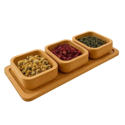 Bamboo 3 bowls and 1 serving tray Square