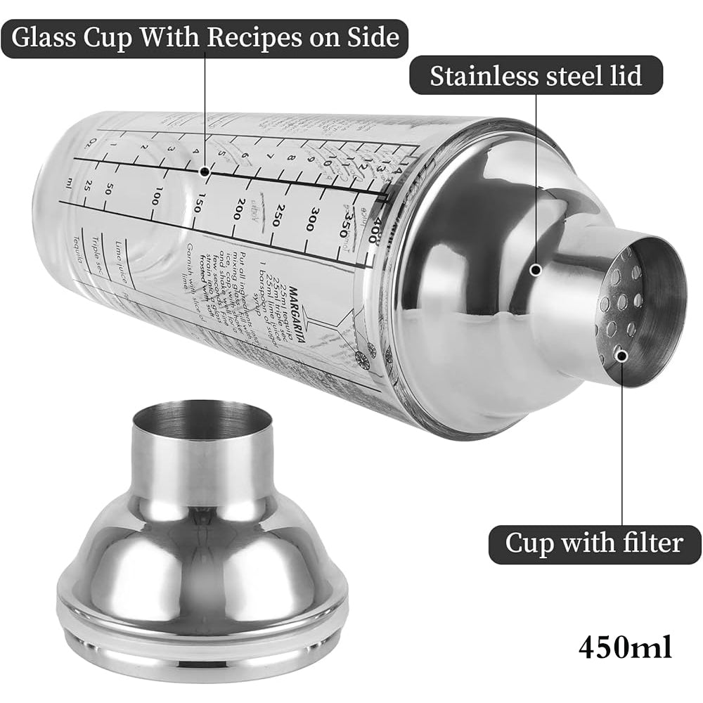 Danny Home Glass with Stainless Steel Cocktail Shaker 450ml