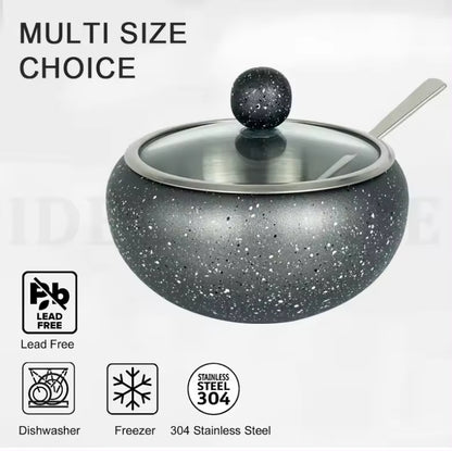 Granite Coating Stainless Steel Sugar Bowl with Clear Lid and Sugar Spoon