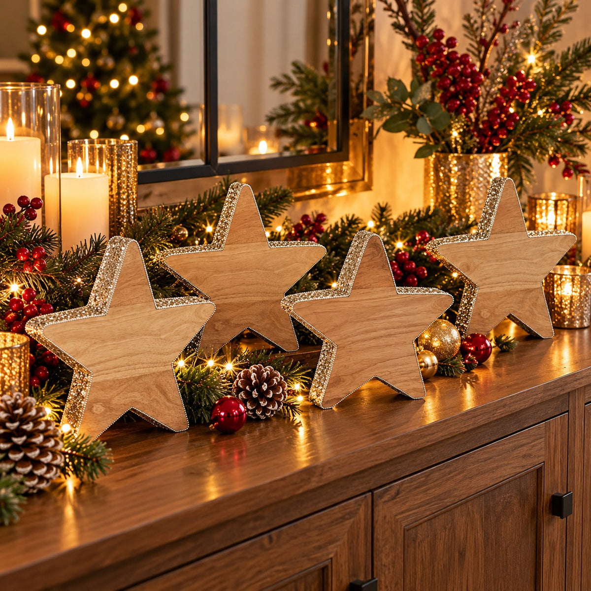 WINTER Mango Wood Christmas Star with Silver Detail – 30 cm