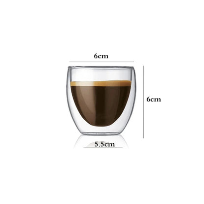 6-Pcs Double Wall Borosilicate Glass Espresso Cup Set Heat-resistant 80ml