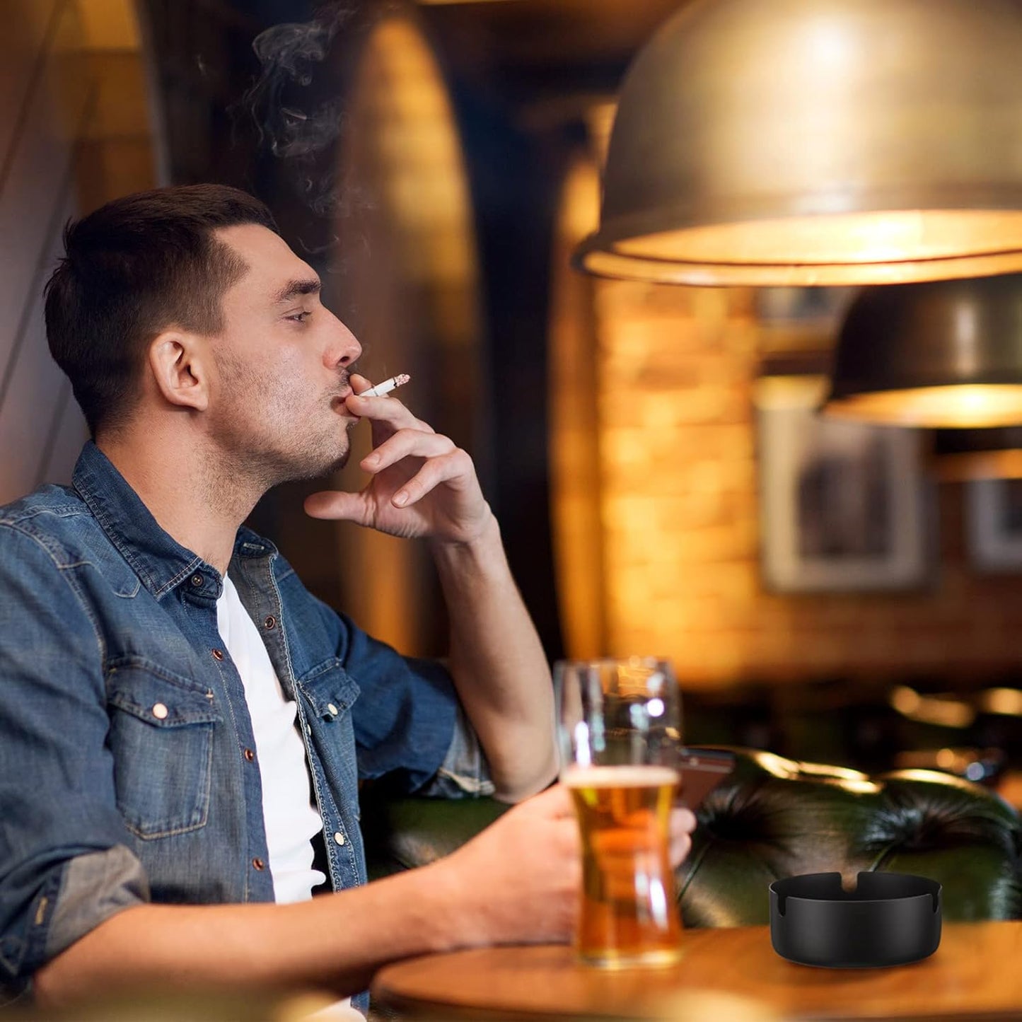 Stainless Steel Cigarette Ashtray Black – 10 cm HY081-10