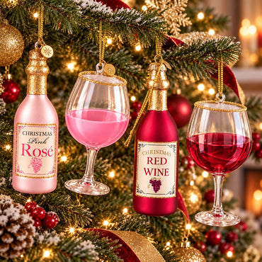 Alpine Lodge Christmas Wine Ornament Set – Pink Rosé / Red Wine