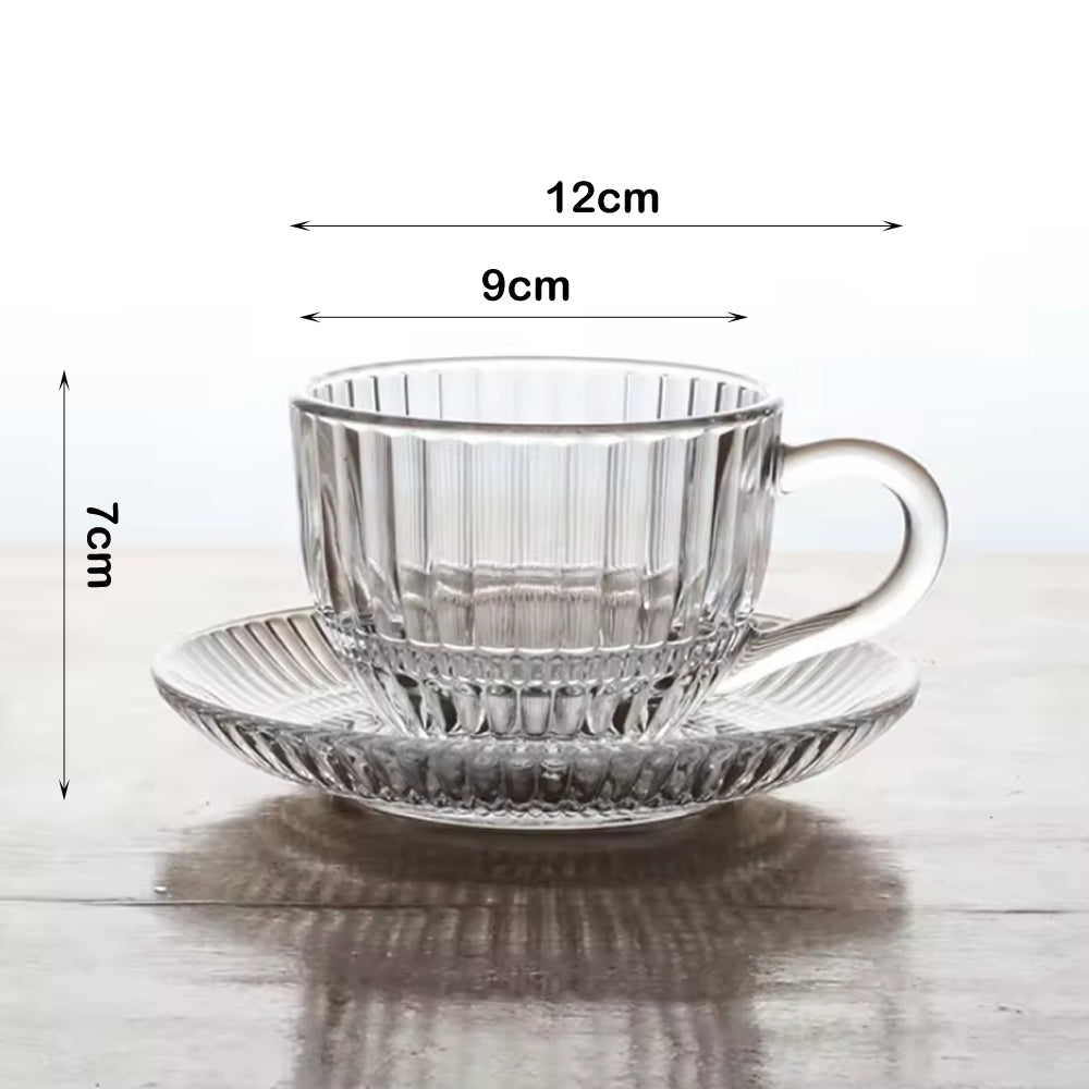 DELI 6-Pieces 240-ml Glass Coffee & Tea Mug Set with Saucers