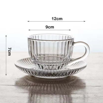 DELI 6-Pieces 240-ml Glass Coffee & Tea Mug Set with Saucers