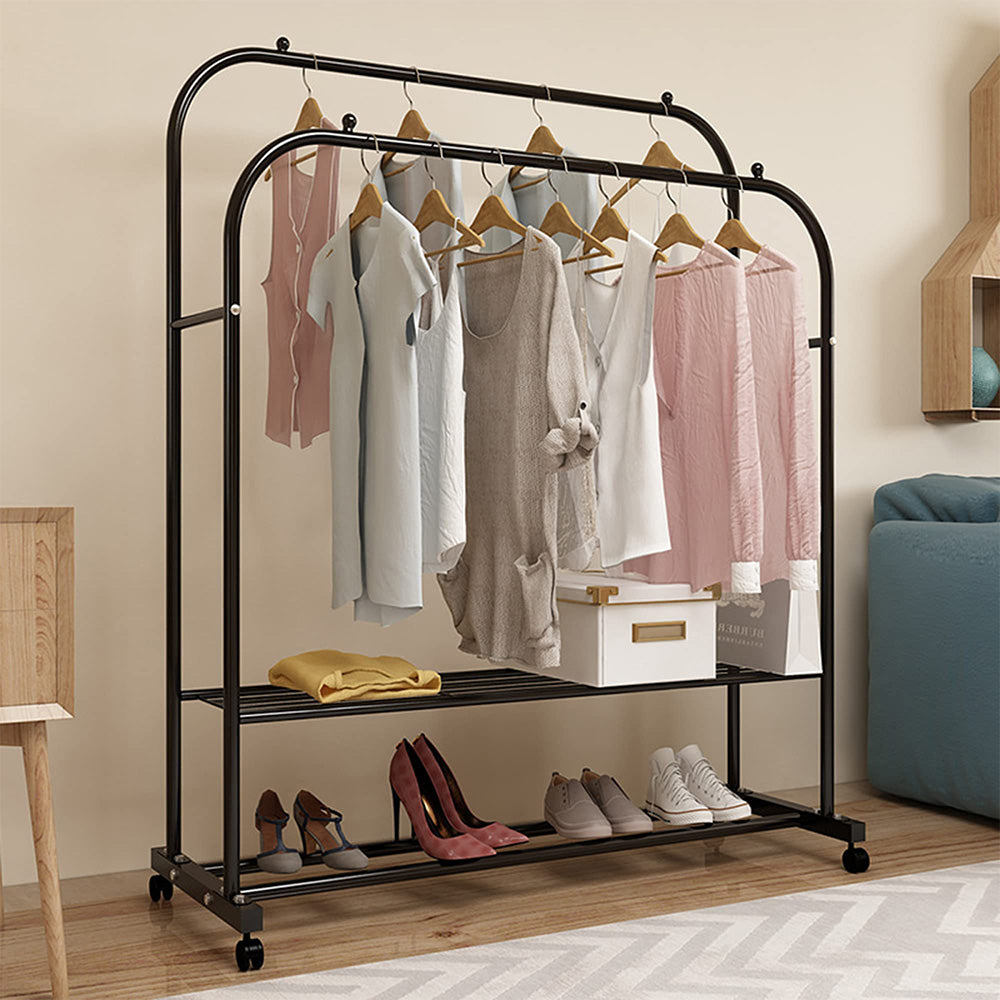 Clothing Hanger Stand, 2 Clothes Rail, 2 Storage shelf