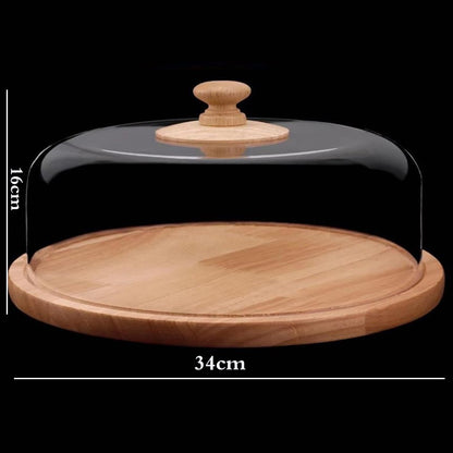 Premium 34-cm Round Wooden Base Cake Stand with Dome Clear Acrylic Cover