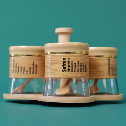 Bamboo Spice Rack Set with 4 Glass Jars Plastic Lid – 400 #CB-TWJ35