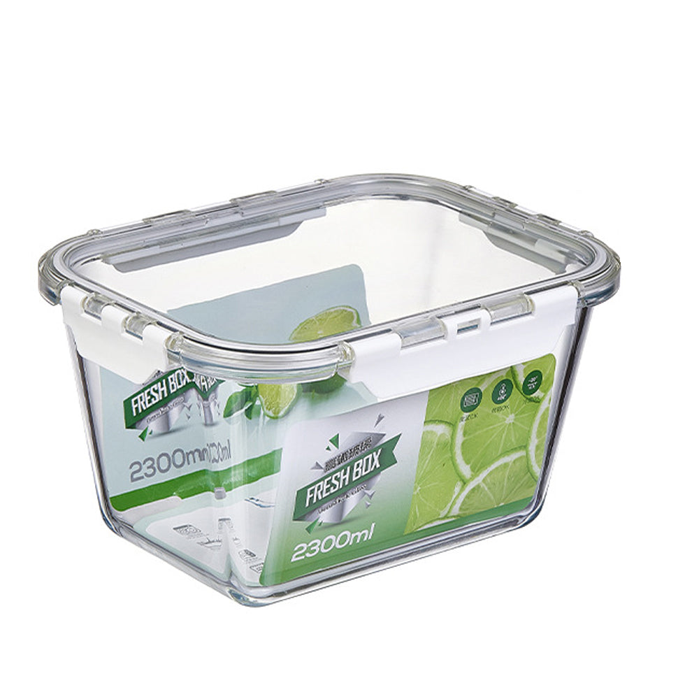 2300ml Borosilicate Rectangle Glass Food Storage Container With Microwave, Freezer & Dishwasher Safe NFH-77870