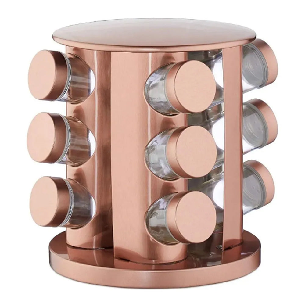 12 Spice Jars Spice Carousel Stainless Steel 360° Rotatable Copper Color