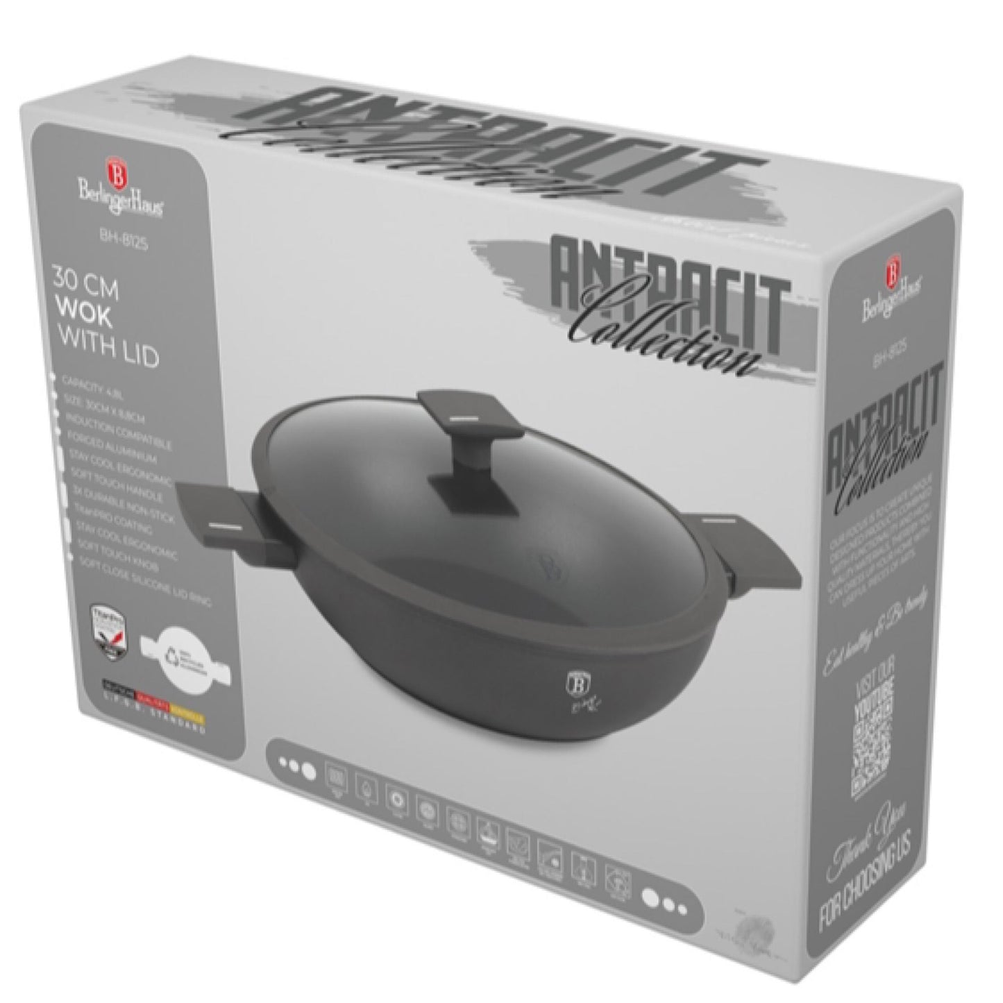 Casserole Wok with lid, 30 cm Anthracite