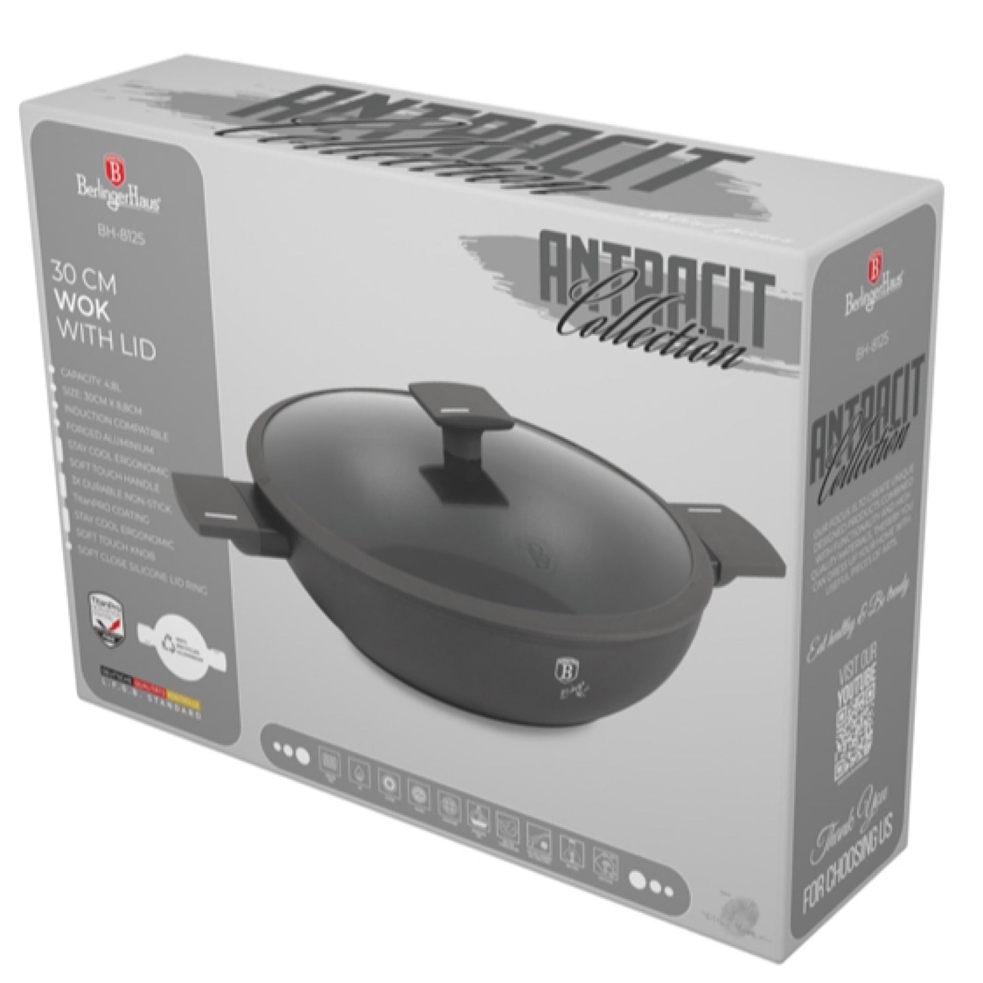 Casserole Wok with lid, 30 cm Anthracite