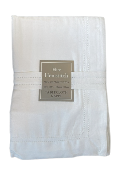 Elite Hemstitch White Cotton Tablecloth 152x300 cm