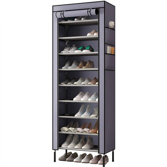 Poles Shoe Rack Stand With Cover 10-Tier Extra Thicken