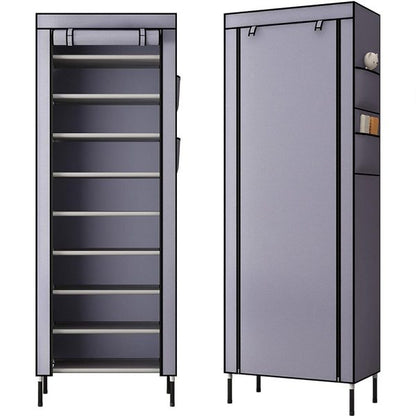 Poles Shoe Rack Stand With Cover 10-Tier Extra Thicken