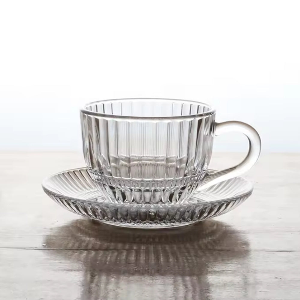 DELI 6-Pieces 240-ml Glass Coffee & Tea Mug Set with Saucers