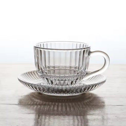 DELI 6-Pieces 240-ml Glass Coffee & Tea Mug Set with Saucers