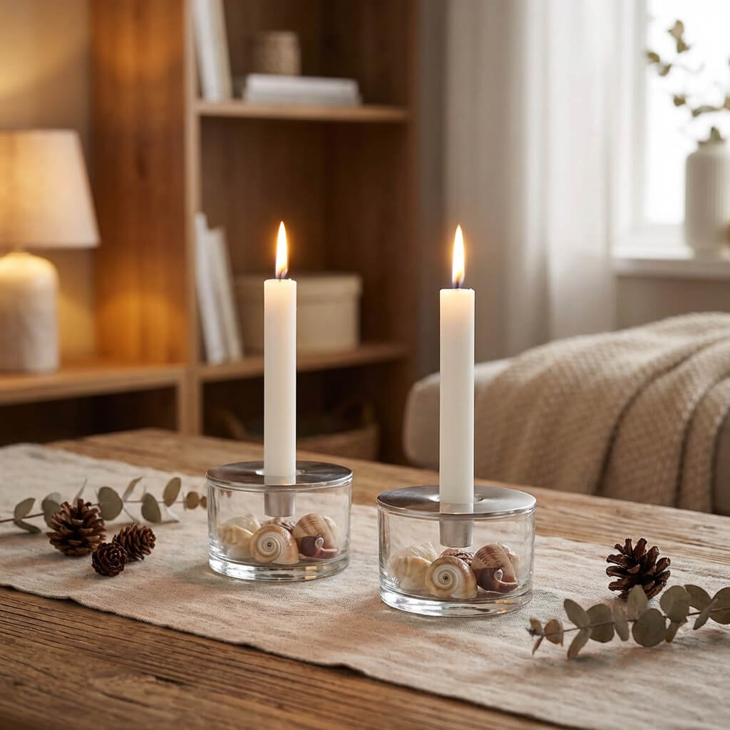 QDO Scandinavian Candlestick Set of 2 – Stainless Steel & Glass Candle Holders