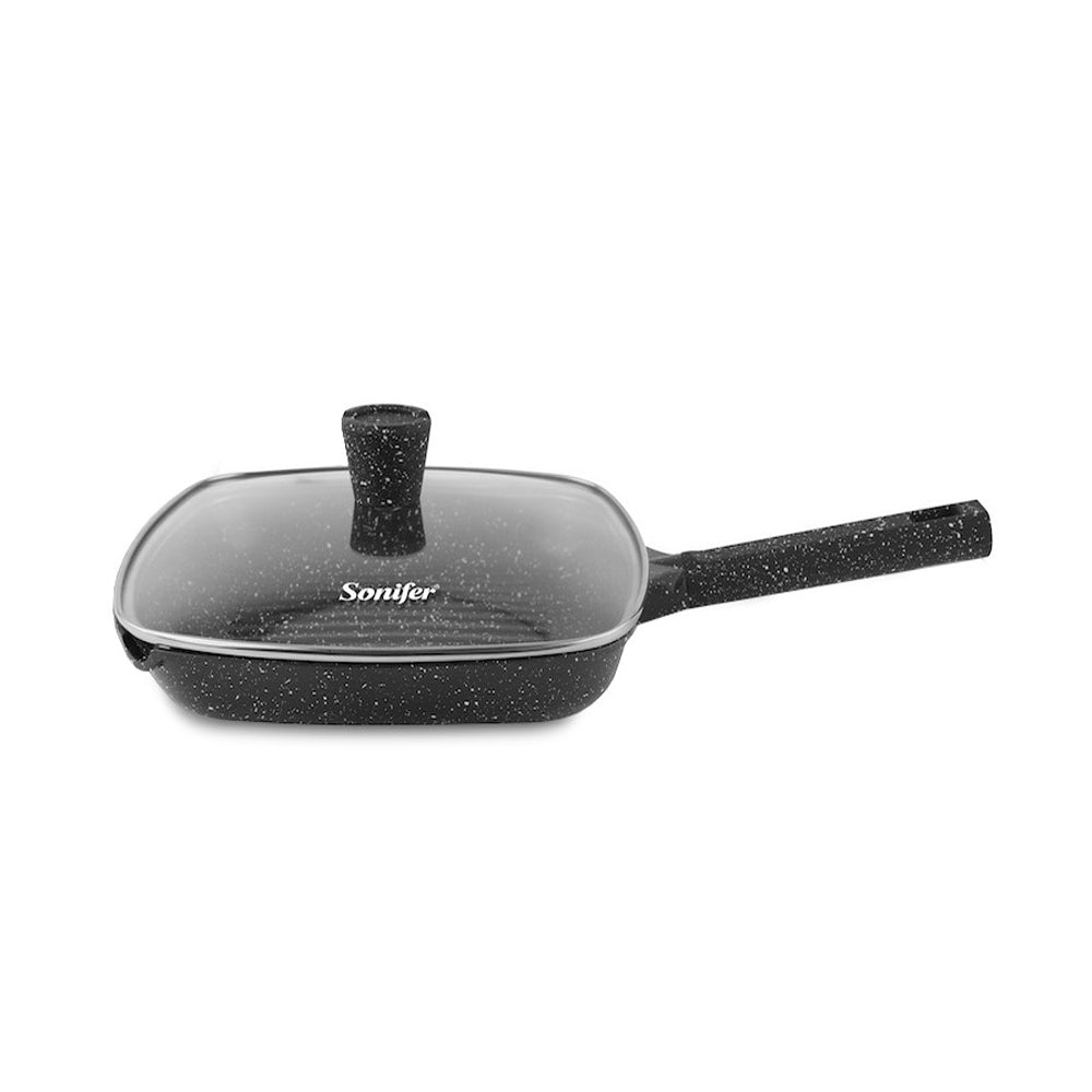 Sonifer, 28cm 2.6L Heat-Resistant Non-Stick Granite Grill Pan With Lid