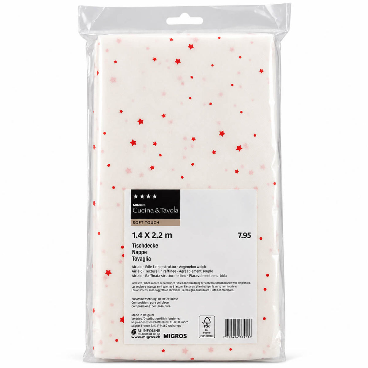 Cucina & Tavola Christmas Tablecloth White with Red Stars – 140 × 220 cm