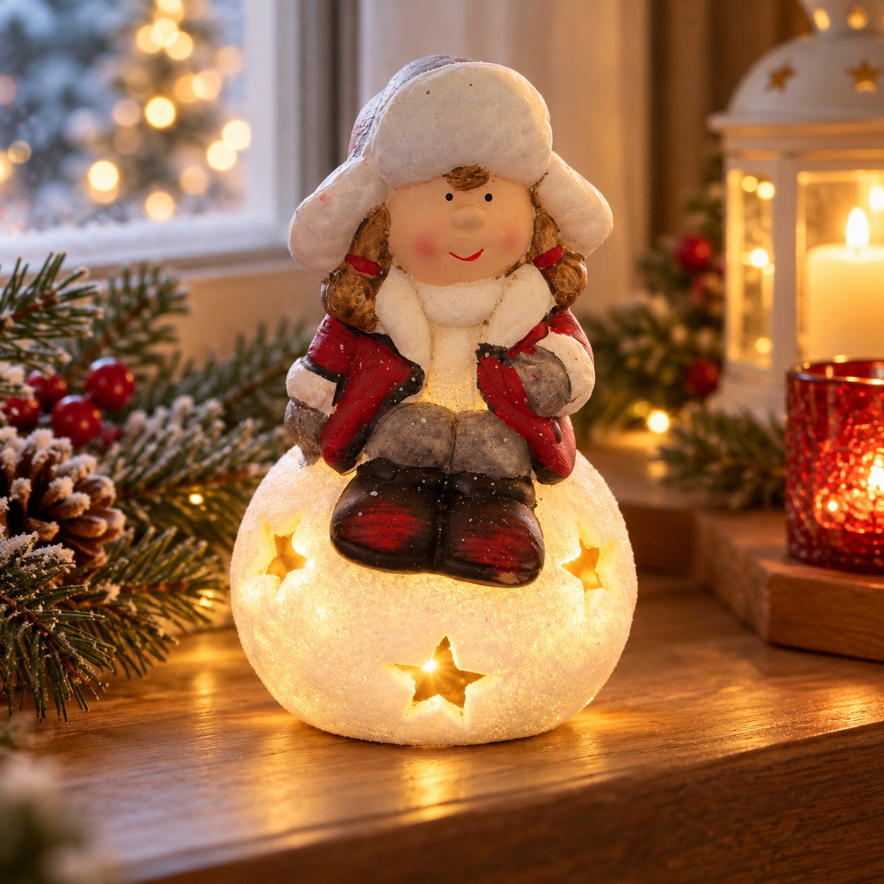 Cucina & Tavola LED Christmas Table Decoration – Winter Girl on Snowball Description