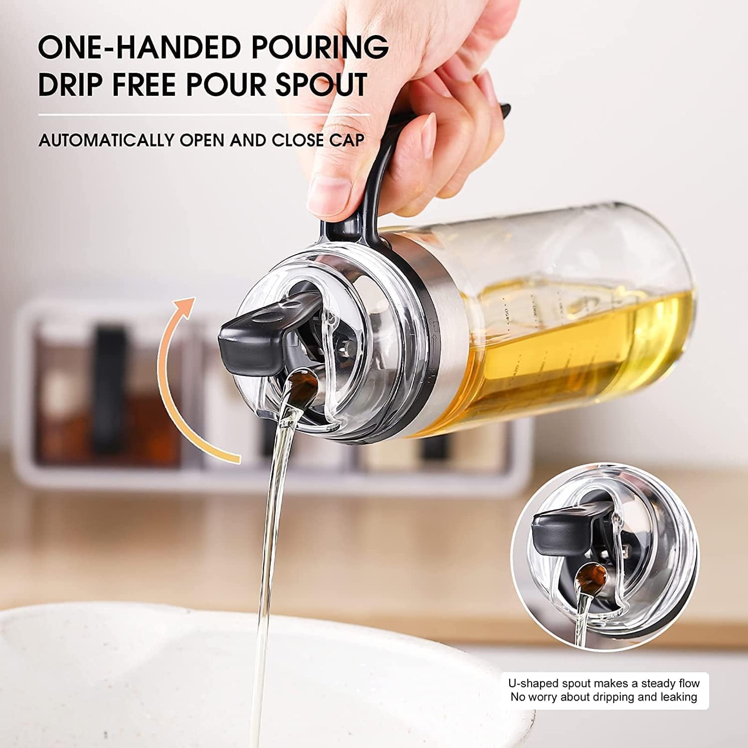 Automatic Cap Glass Olive Oil Dispenser Bottle 550-ml