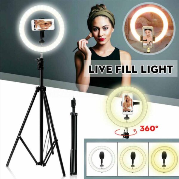 Video Live LED Selfie Ring Light With 2.1m Stand 26cm